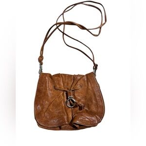 Cole Haan Leather Crossbody Purse Tan Brown Leather Boho Bag Western Saddle